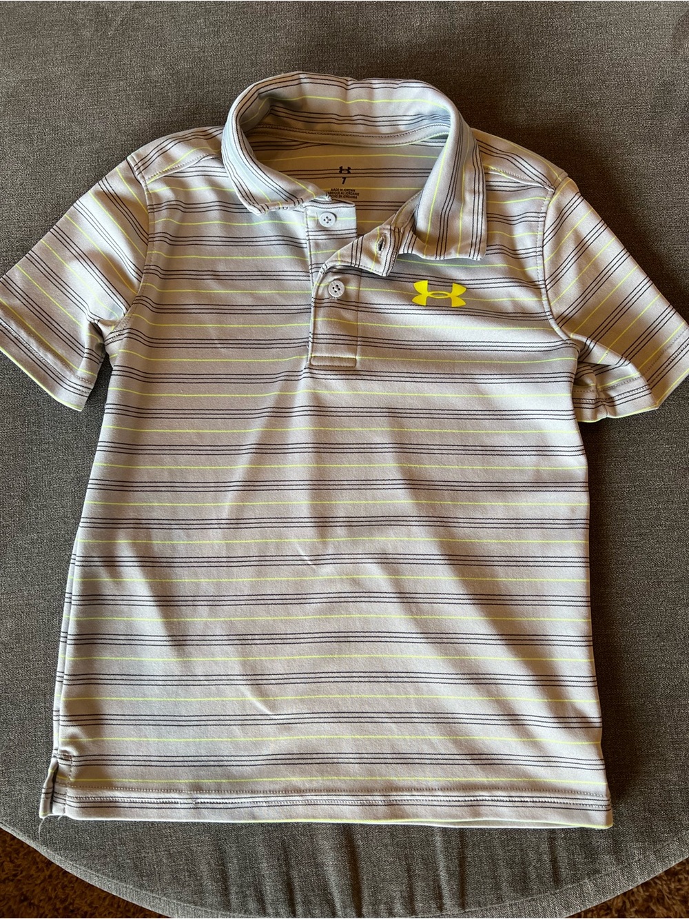 Under Armour Boys' Gray with Yellow and Black Stripe Polo Shirt